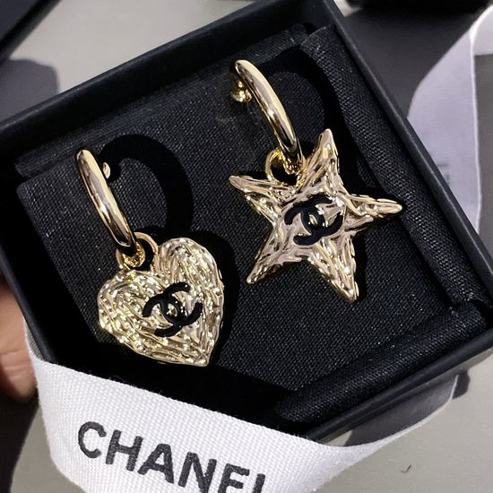 Chanel Asymmetric Star Heart Enamel Earrings Vintage Style