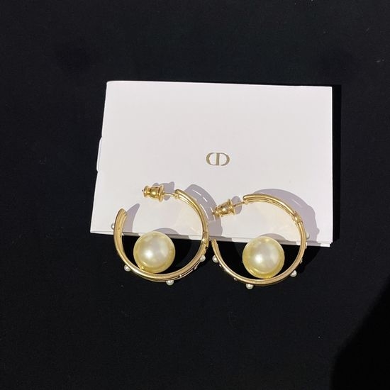 Christian Dior CD Hollow Line Pearl Stud Earrings