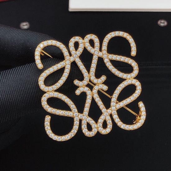 Loewe Diamond Inlaid Brass Brooch