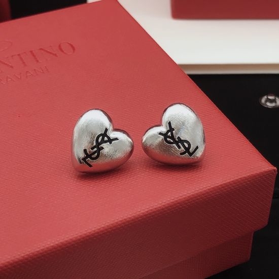 Yves Saint Laurent YSL Heart Shape Stud Earrings