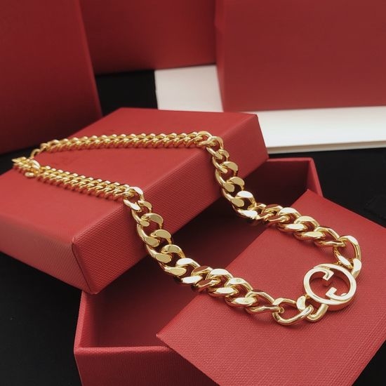 Gucci Sleek Polished Brass Pendant Necklace