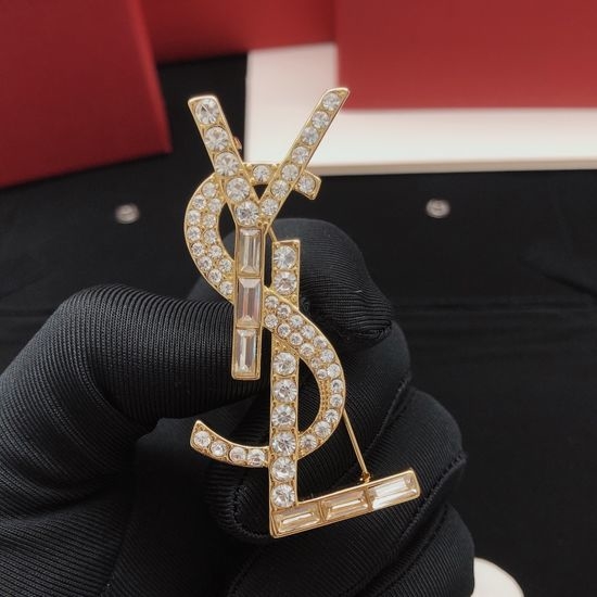 Yves Saint Laurent YSL Square Rhinestone Brooch Brass Material