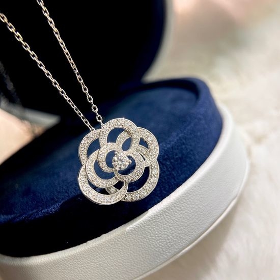 Chanel Hollow Camellia Pendant Gold Plated Necklace