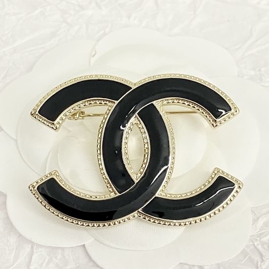 Chanel Black Gold Enamel Brooch Elegant Vintage Style