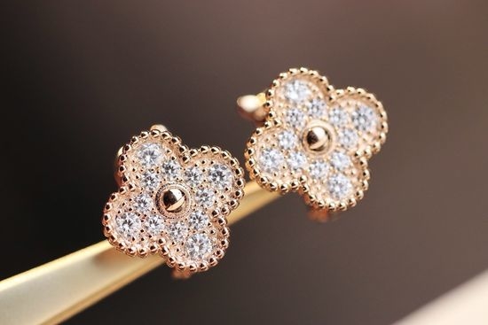 Van Cleef & Arpels VCA Full Diamond Clover Drop Earrings