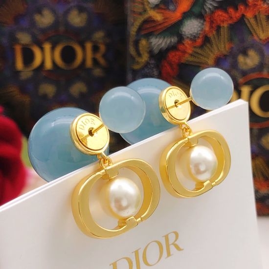 Christian Dior CD Size Pearl Colorful Stud Earrings
