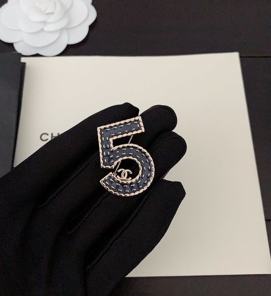 Chanel Denim Blue Brooch with Classic Number Design