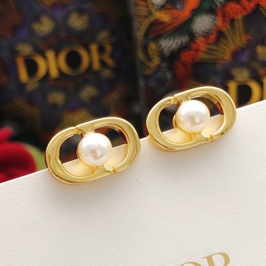 Christian Dior CD Mini Polished Brass Stud Earrings