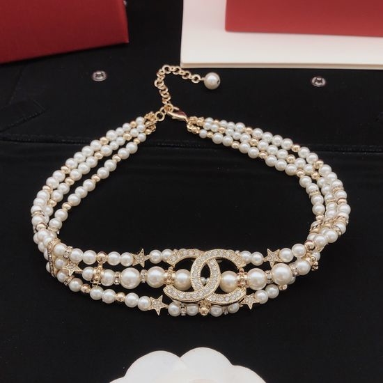 Chanel Multi-layer Pearl Necklace Brass Material