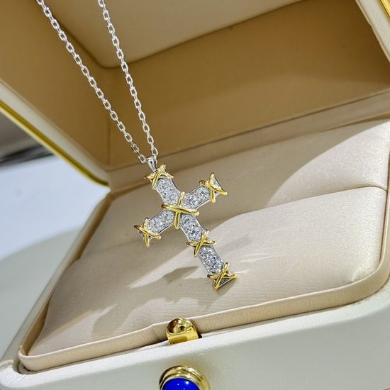 Tiffany & Co. Cross Pendant Silver Necklace with Romance