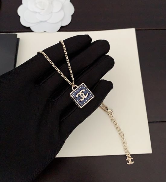 Chanel Denim Square Pendant Necklace