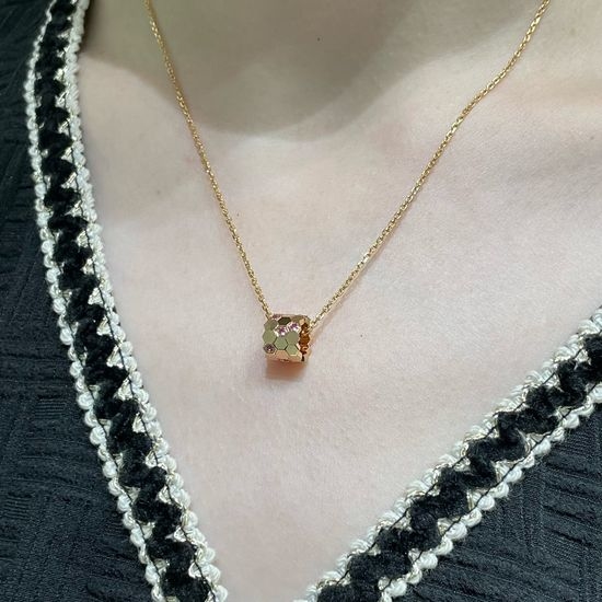Chaumet Pink Diamond Honeycomb Necklace Stackable Shiny