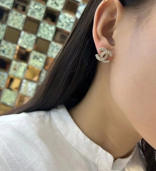Chanel Classic Logo Brass Stud Earrings