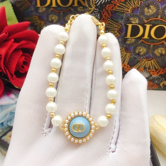 Christian Dior CD Blue Pearl Bracelet Brass Material
