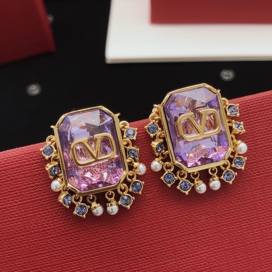 Valentino Square Purple Brass Stud Earrings