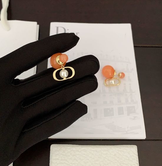 Christian Dior CD Yellow Mixed Size Pearl Brass Earrings