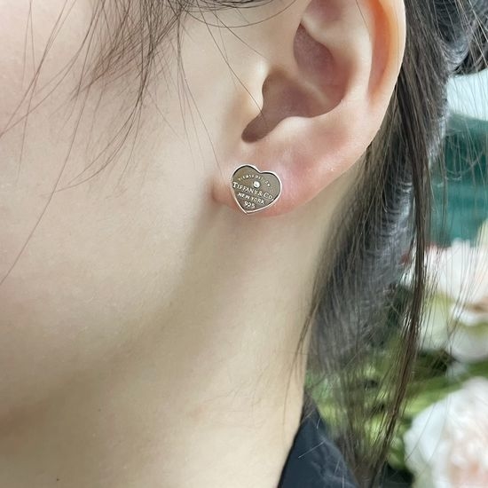 Tiffany & Co. Sterling Silver Heart Diamond Stud Earrings