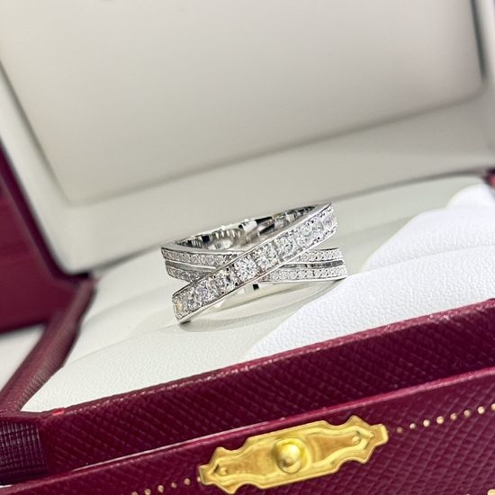 Cartier Diamond Paved Cross Double Layer Ring