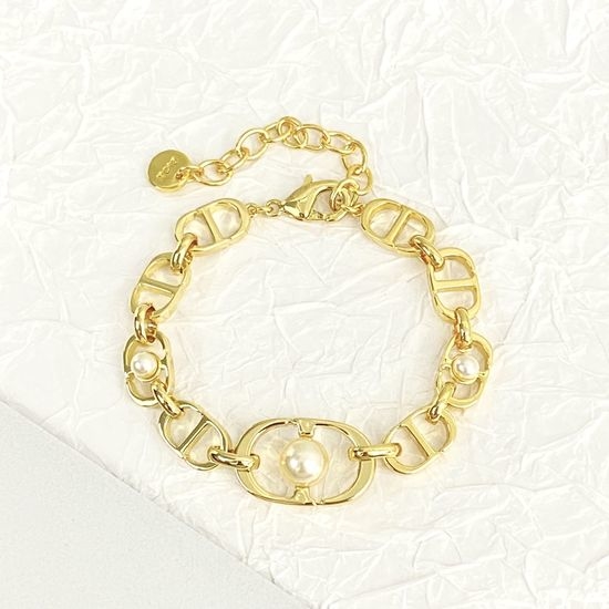 Christian Dior CD Metal Letter Bracelet Pearl Embellished