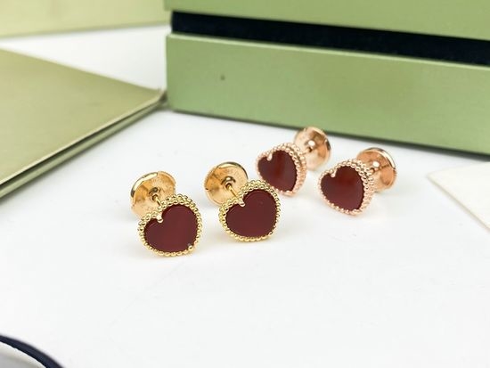 Van Cleef & Arpels VCA Red Agate Heart Shaped Stud Earrings