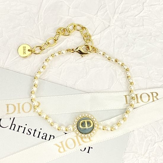 Christian Dior CD Pearl Blue Button Bracelet Classic Jewelry