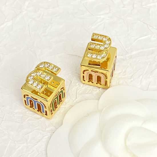 Miu Miu Gold Plated Cube Stud Earrings