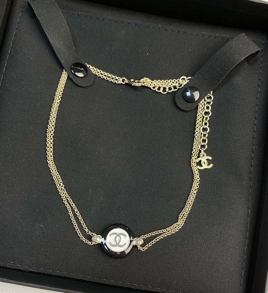 Chanel Black & White Button Enamel Chain Necklace