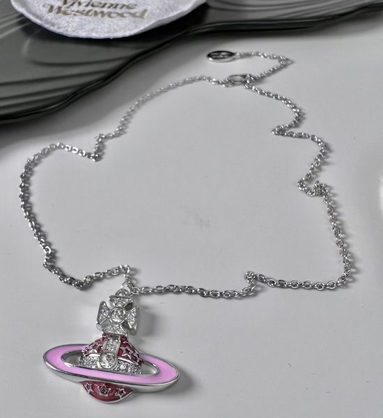 Vivienne Westhood Pink Planet Shape Pendant Necklace