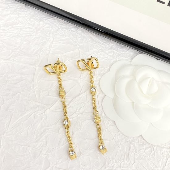 Valentino Rhinestone Chain Tassel Drop Earrings