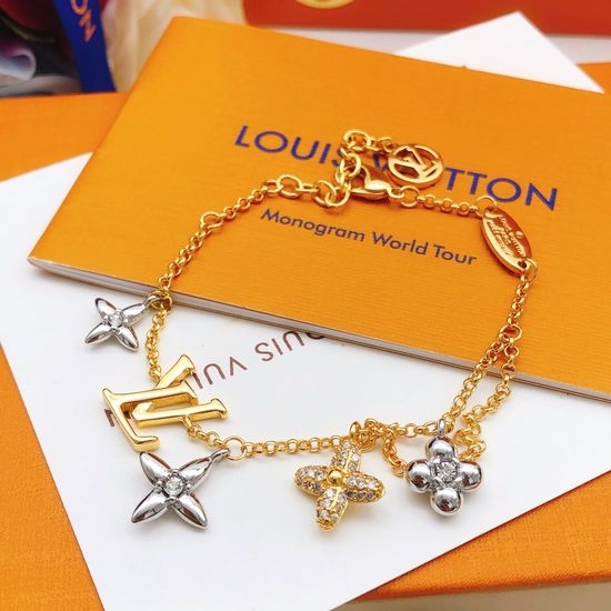 Louis Vuitton LV Monogram Two Tone Brass Bracelet