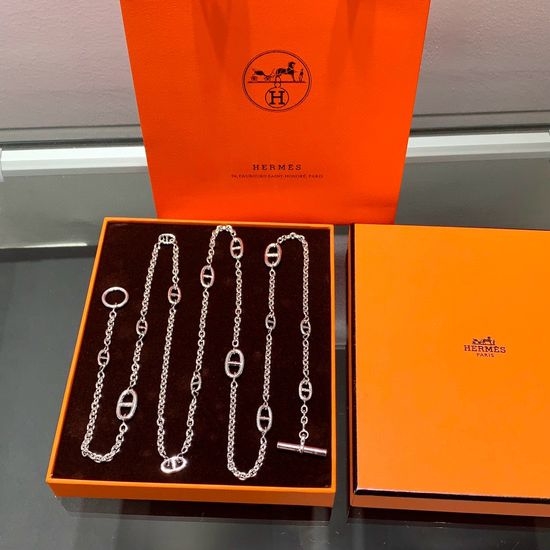 Hermes Long Adjustable Layered Chain Necklace