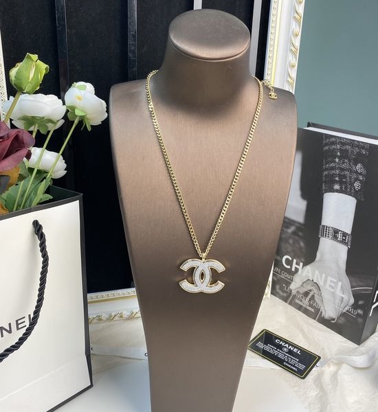 Chanel Rhinestone Double Letter Chain Necklace
