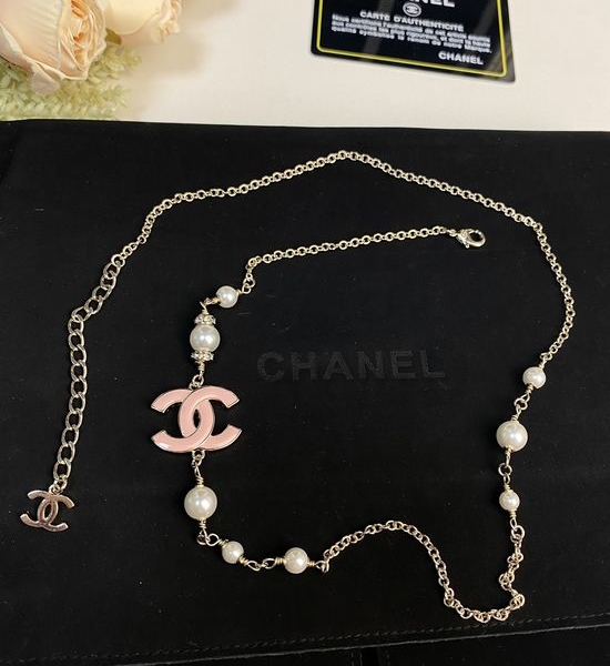 Chanel Pink Enamel Rhinestone Pearl Necklace