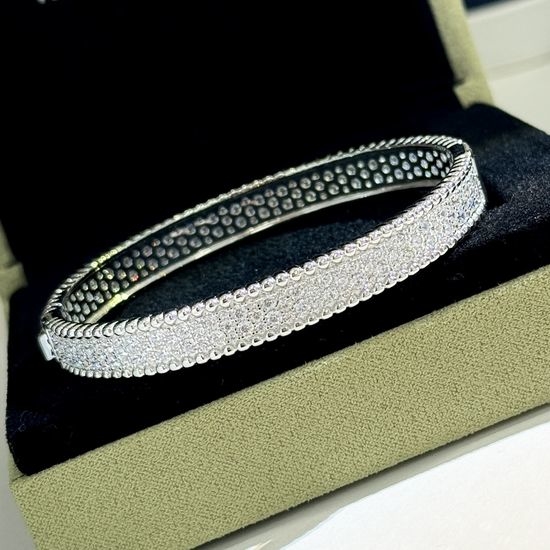 Van Cleef & Arpels VCA Diamond Paved Wide Silver Bangle