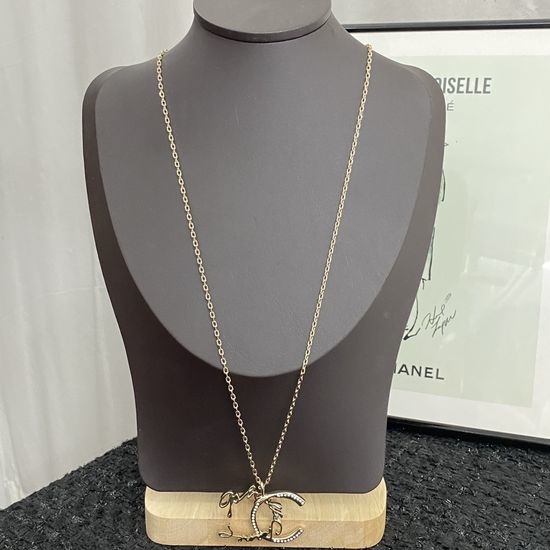 Chanel Crystal Half Logo Long Necklace