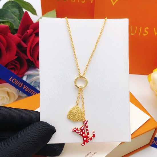 Louis Vuitton LV Red Enamel Drop Necklace