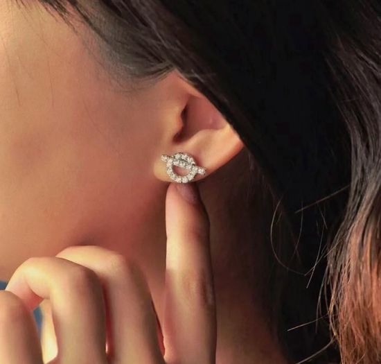 Hermes Diamond OT Clasp Stud Earrings