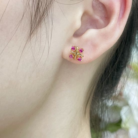Tiffany & Co. Two Tone Pink Diamond Cross Stud Earrings