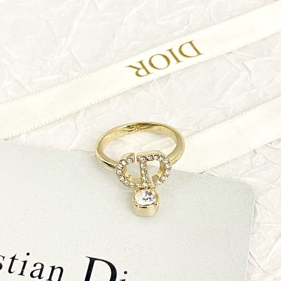 Christian Dior CD Crystal Rhinestone Small Delicate Ring