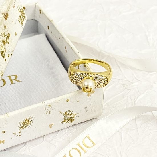 Christian Dior CD Rhinestone Inlaid Decorated Fashion Ring