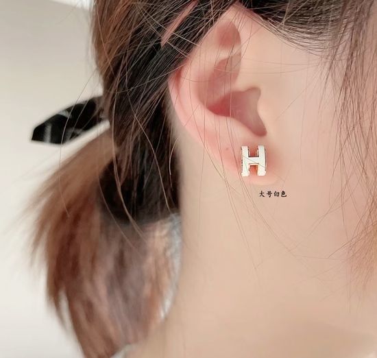 Hermes White Hermes Oversized H Enamel Earrings