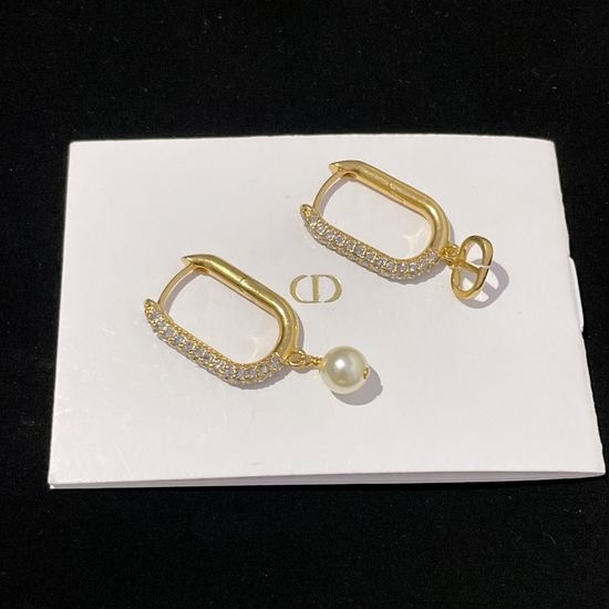 Christian Dior CD Rhinestone Pearl Stud Earrings