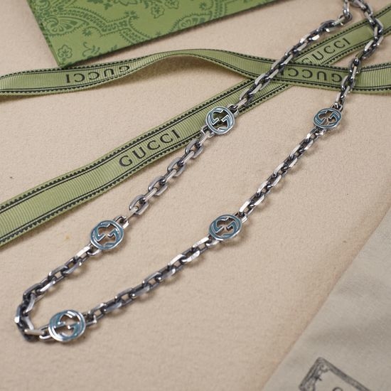 Gucci Green Enamel Retro Silver Necklace