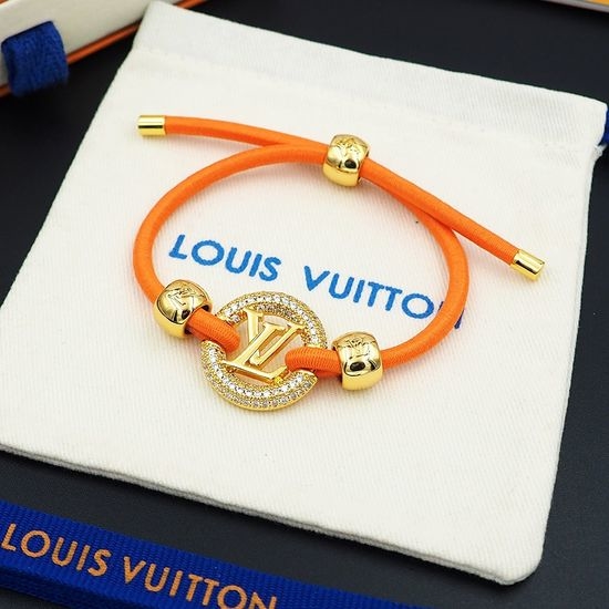 Louis Vuitton LV Rhinestone Leather Bracelet Orange