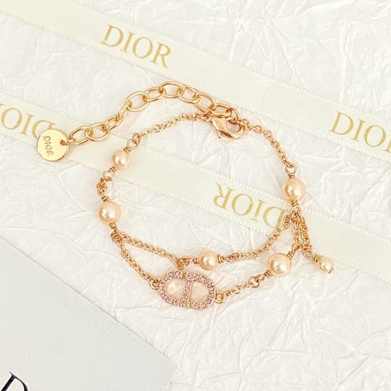 Christian Dior CD Layered Tassel Pearl Crystal Bracelet