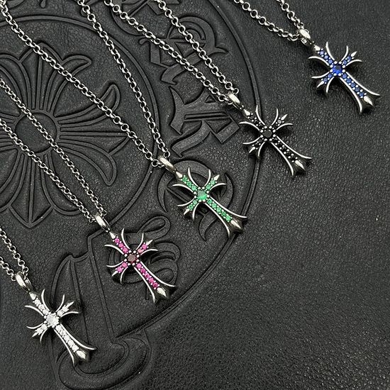 Chrome Hearts Diamond Inlaid Cross Sweater Necklace