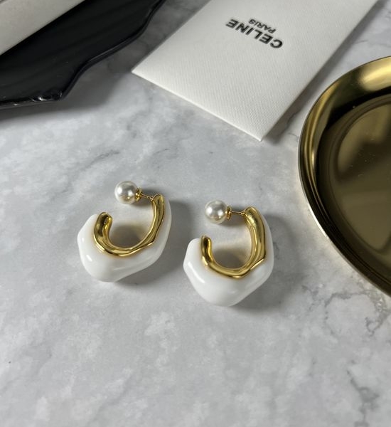 Celine Irregular White Stud Earrings