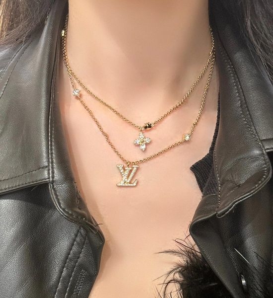 Louis Vuitton LV Double-Layered Chain Necklace in Yellow Gold Tone