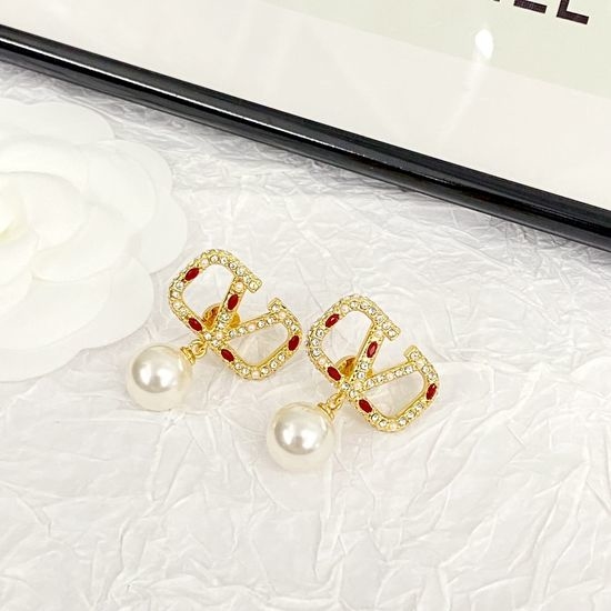 Valentino Pearl Drop Letter Logo Earrings