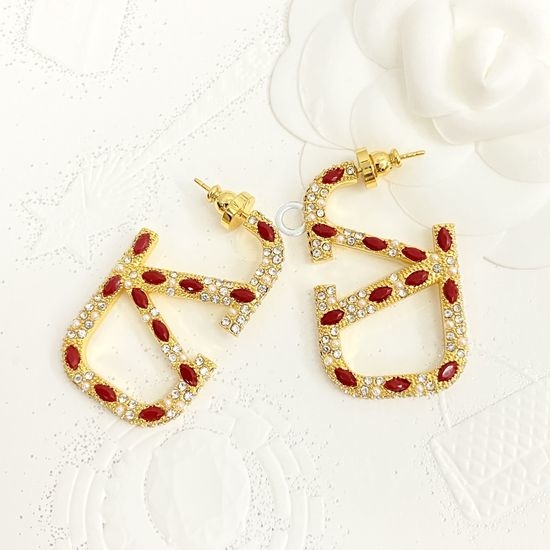 Valentino Hollow Out Crystal Letter Earrings